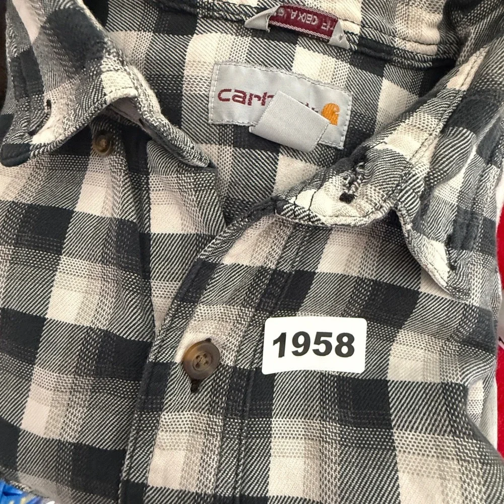 Carhartt Mens Relaxed Fit Buffalo Plaid Flannel Shirt Black White Small 1958
